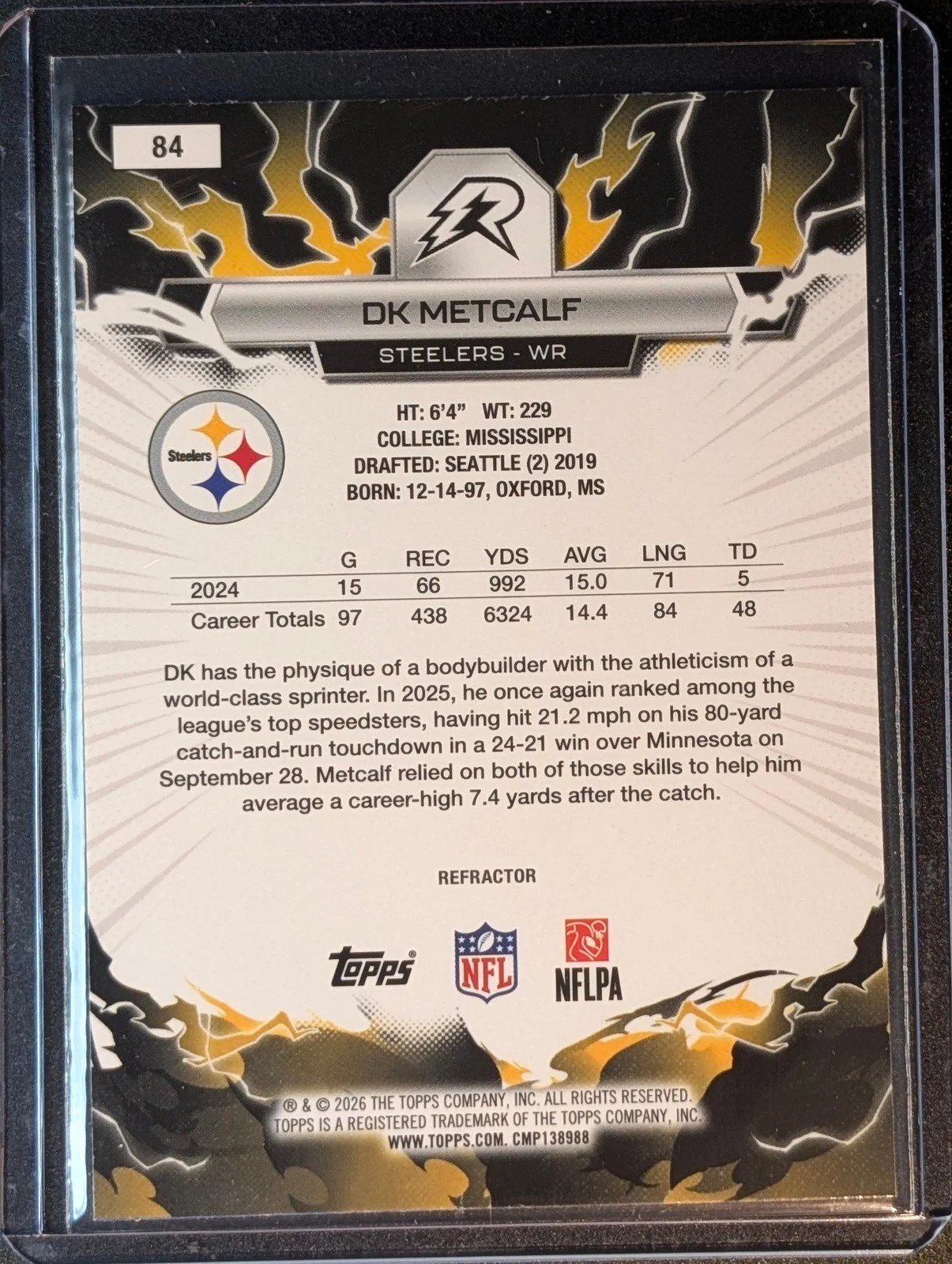 Back of 2025 Topps Resurgence #84 DK Metcalf Refractor
