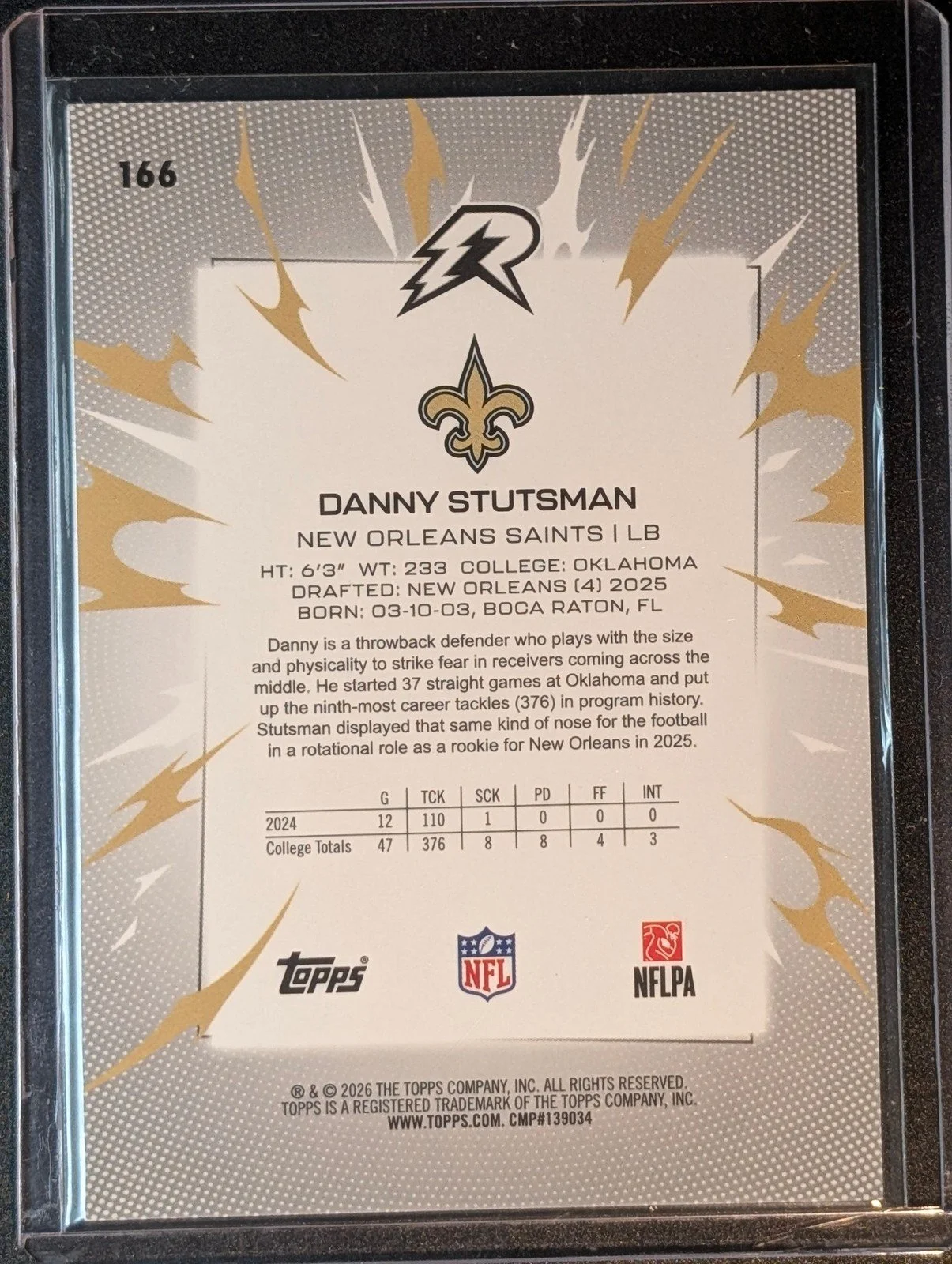 Back of 2025 Topps Resurgence #166 Danny Stutsman