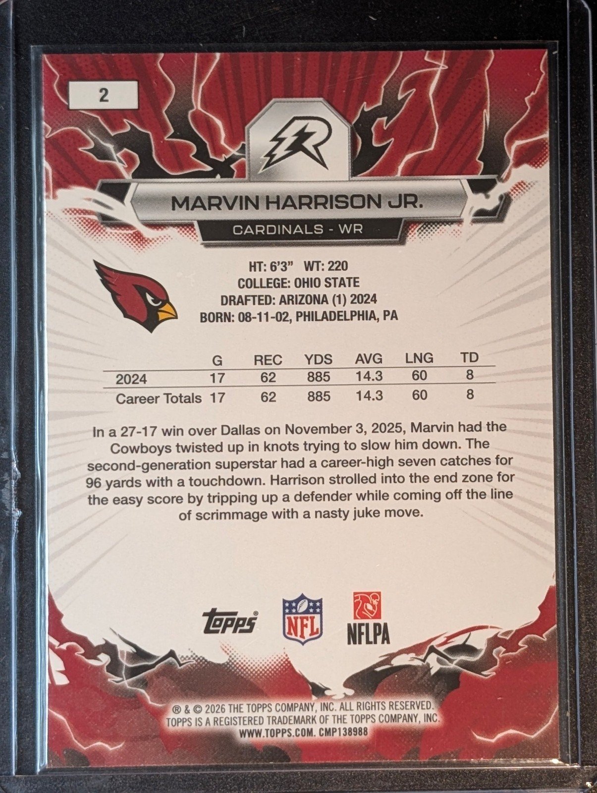 Back of 2025 Topps Resurgence #2 Marvin Harrison Jr.