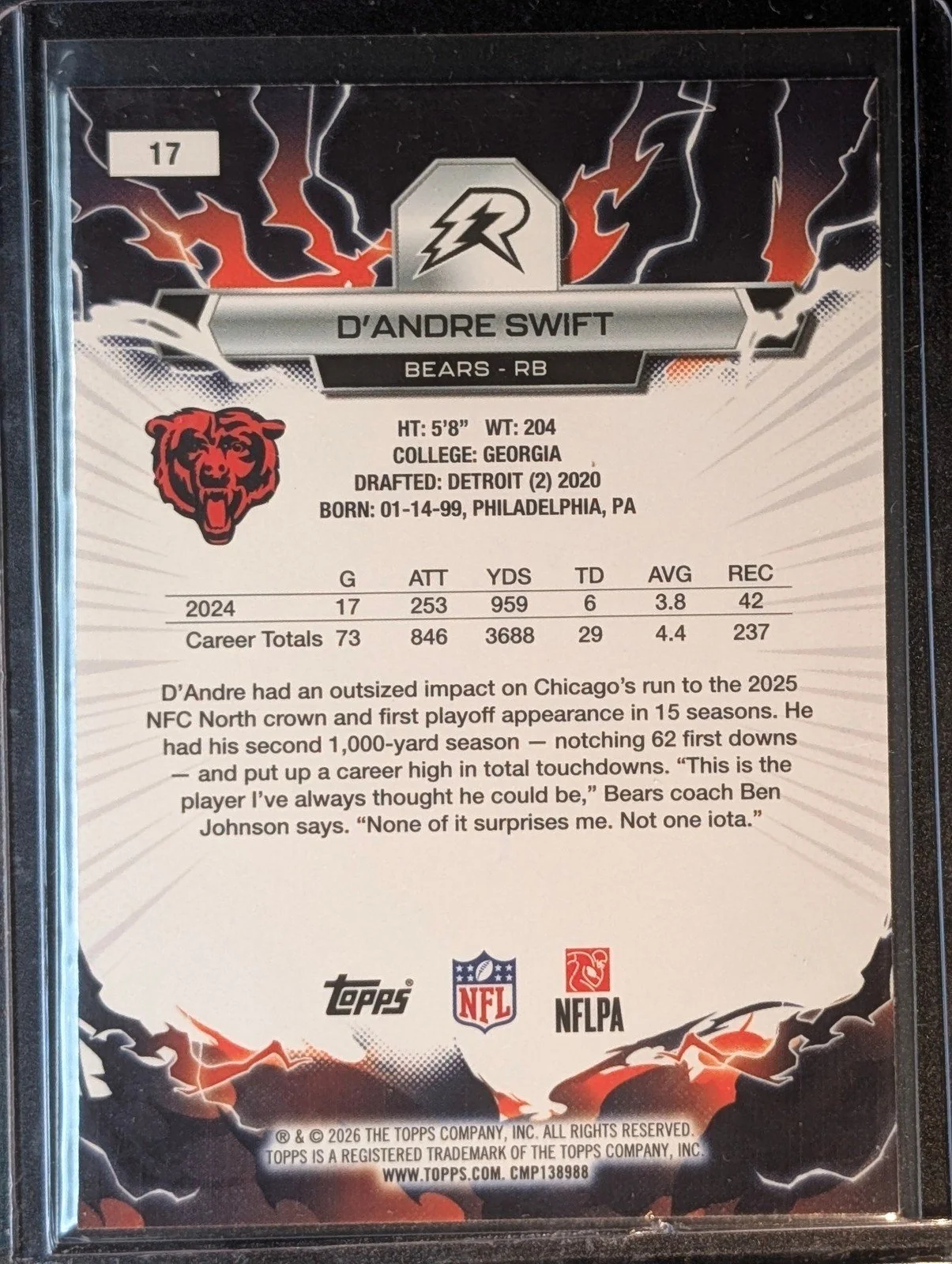 Back of 2025 Topps Resurgence #17 D’Andre Swift