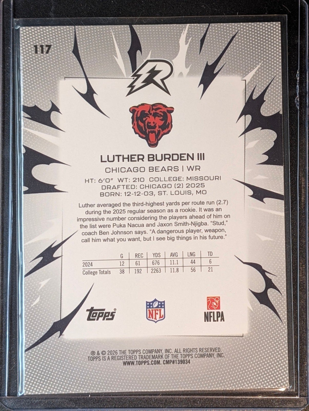 Back of 2025 Topps Resurgence #117 Luther Burden III