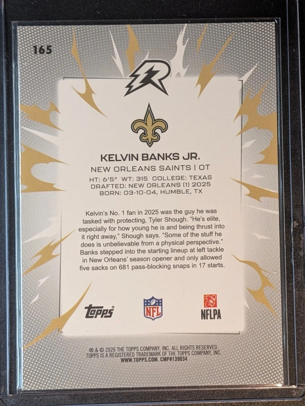 Back of 2025 Topps Resurgence #165 Kelvin Banks Jr. Rookie