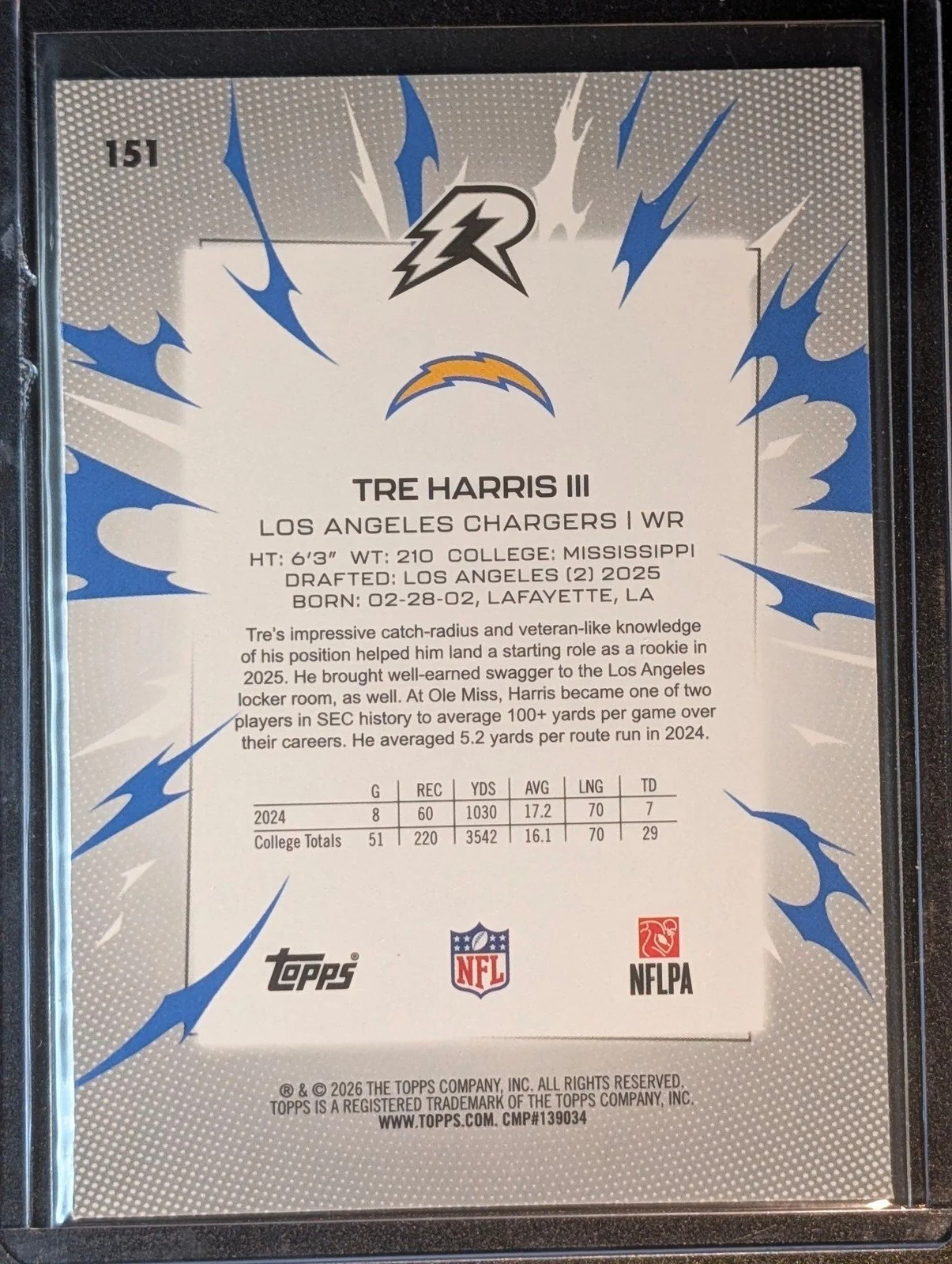 Back of 2025 Topps Resurgence #151 Tre Harris III RC