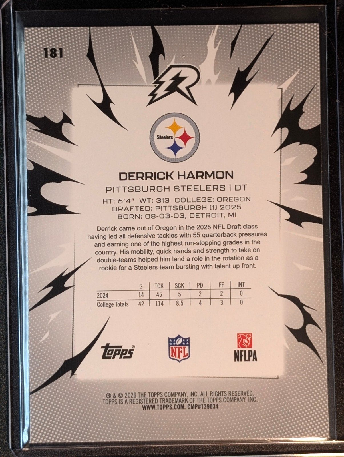 Back of 2025 Topps Resurgence #181 Derrick Harmon