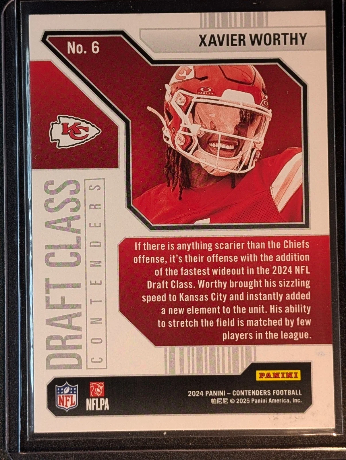 Back of 2024 Panini Contenders #6 Xavier Worthy Draft Class Contenders Rookie