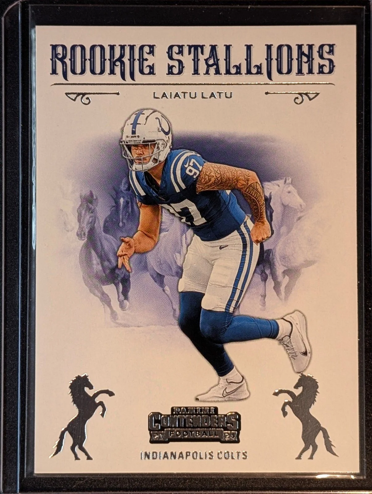 Front of 2024 Panini Contenders #25 Laiatu Latu Rookie Stallions