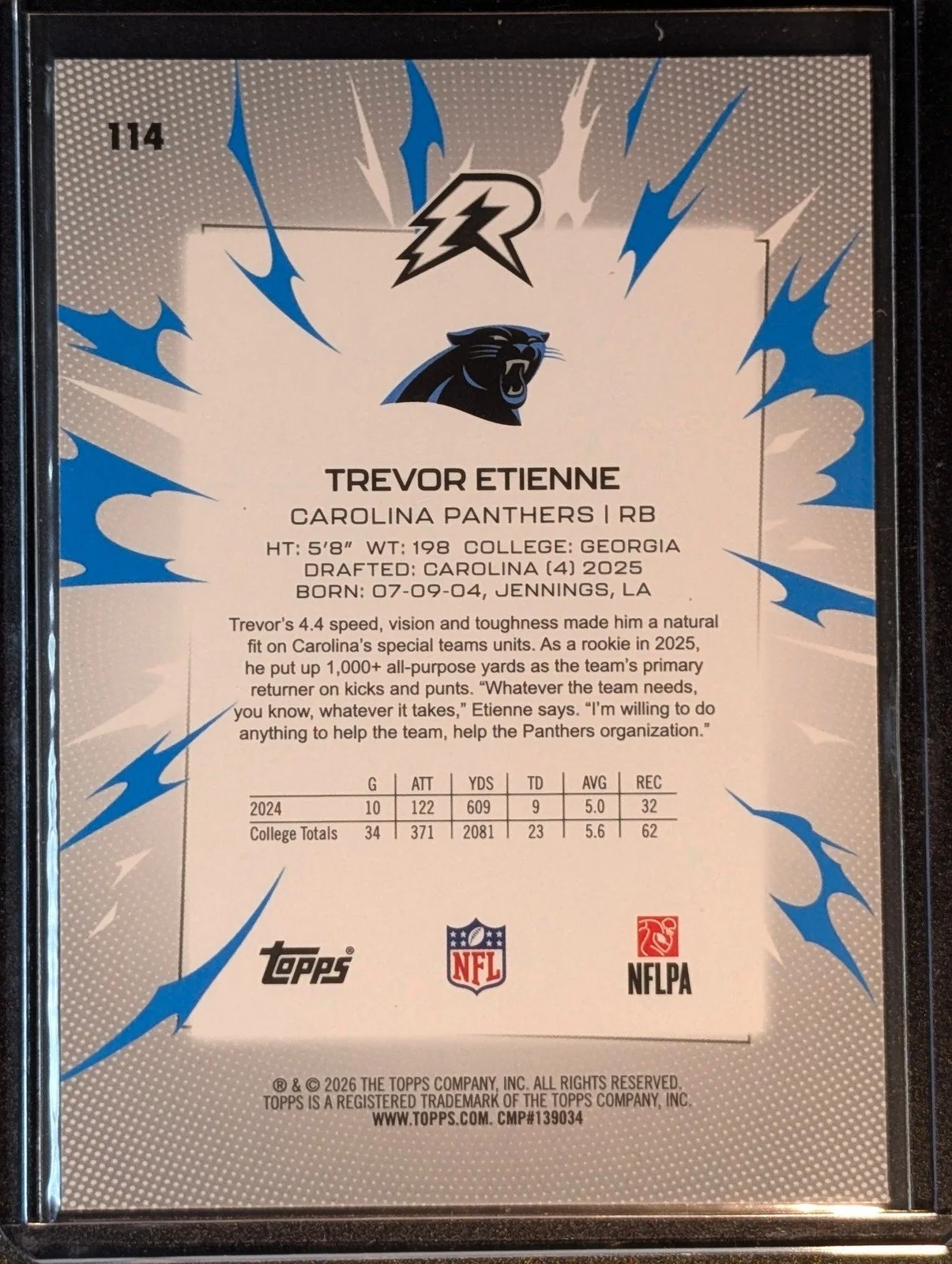 Back of 2025 Topps Resurgence #114 Trevor Etienne Rookie