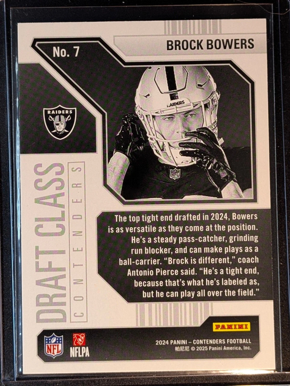 Back of 2024 Panini Contenders #7 Brock Bowers Draft Class Contenders Rookie