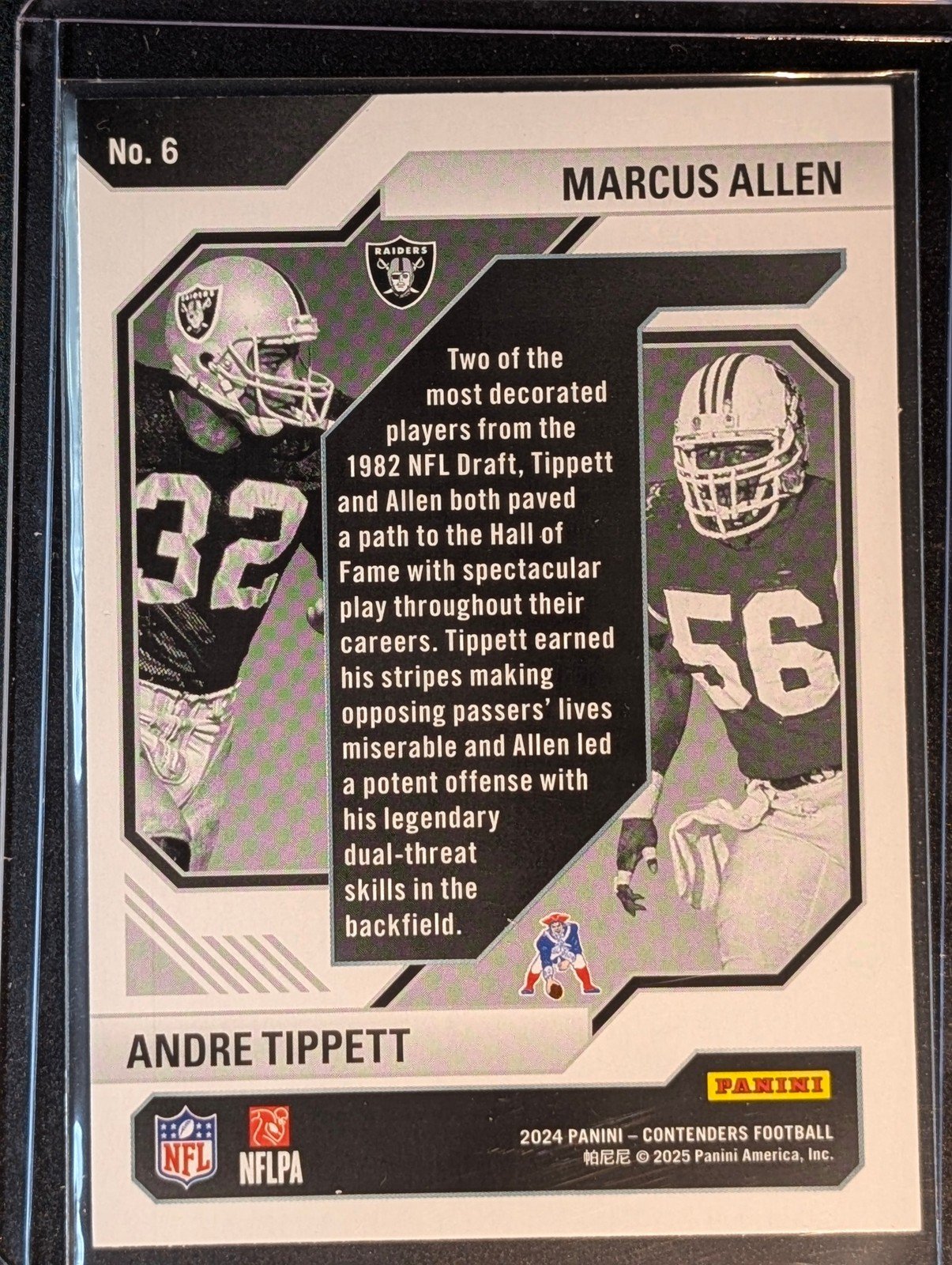 Back of 2024 Panini Contenders #6 Tippett /Allen Historic Draft Class Contenders