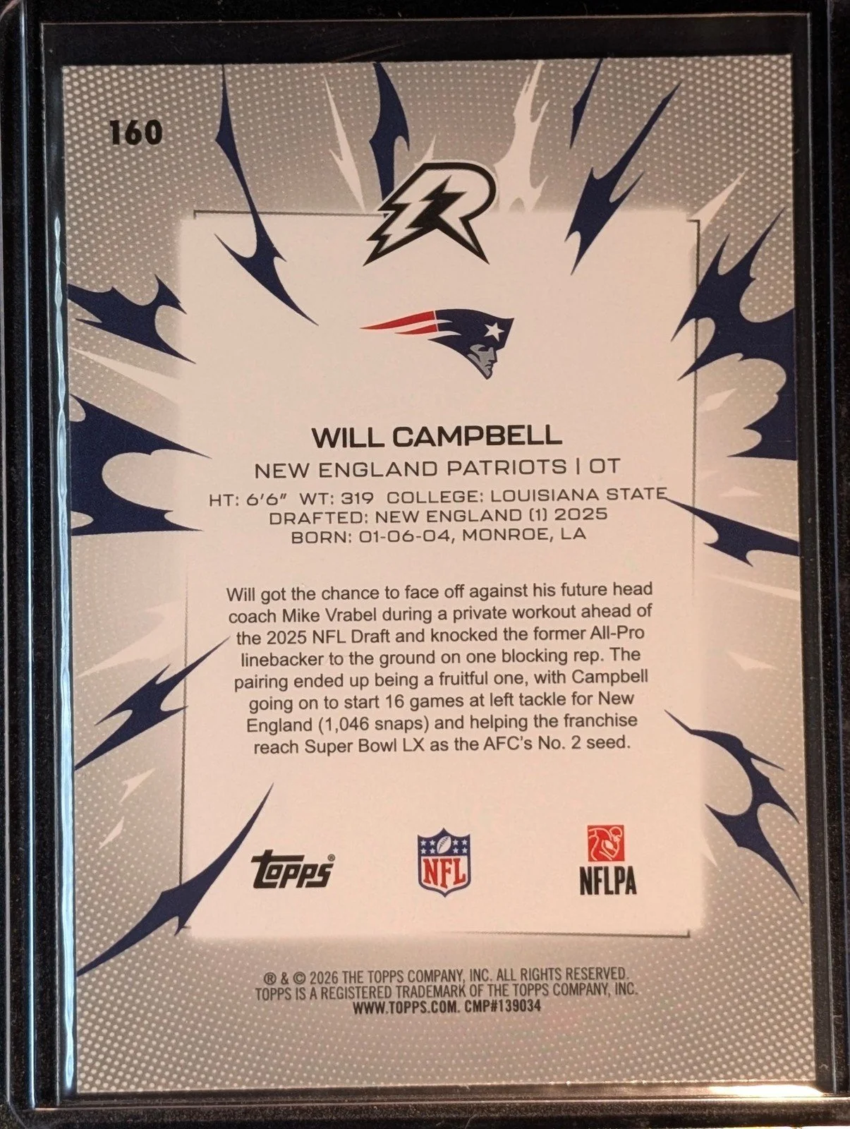 Back of 2025 Topps Resurgence #160 Will Campbell Prism Refractor