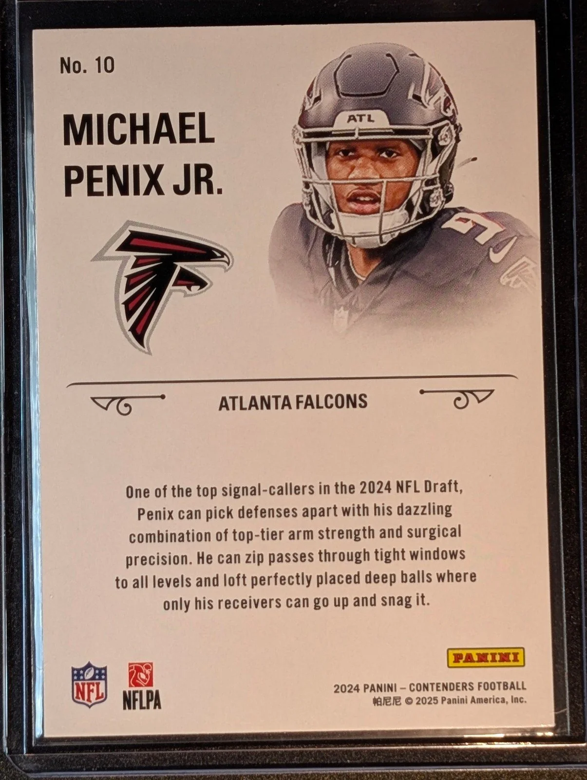 Back of 2024 Panini Contenders #10 Michael Penix Jr. Rookie Stallions