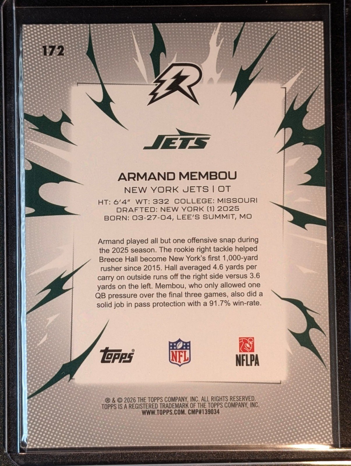 Back of 2025 Topps Resurgence #172 Armand Membou