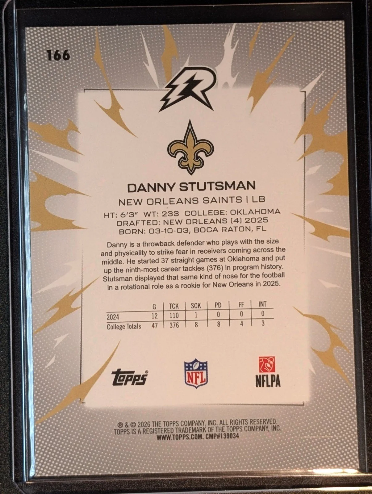 Back of 2025 Topps Resurgence #166 Danny Stutsman Rookie