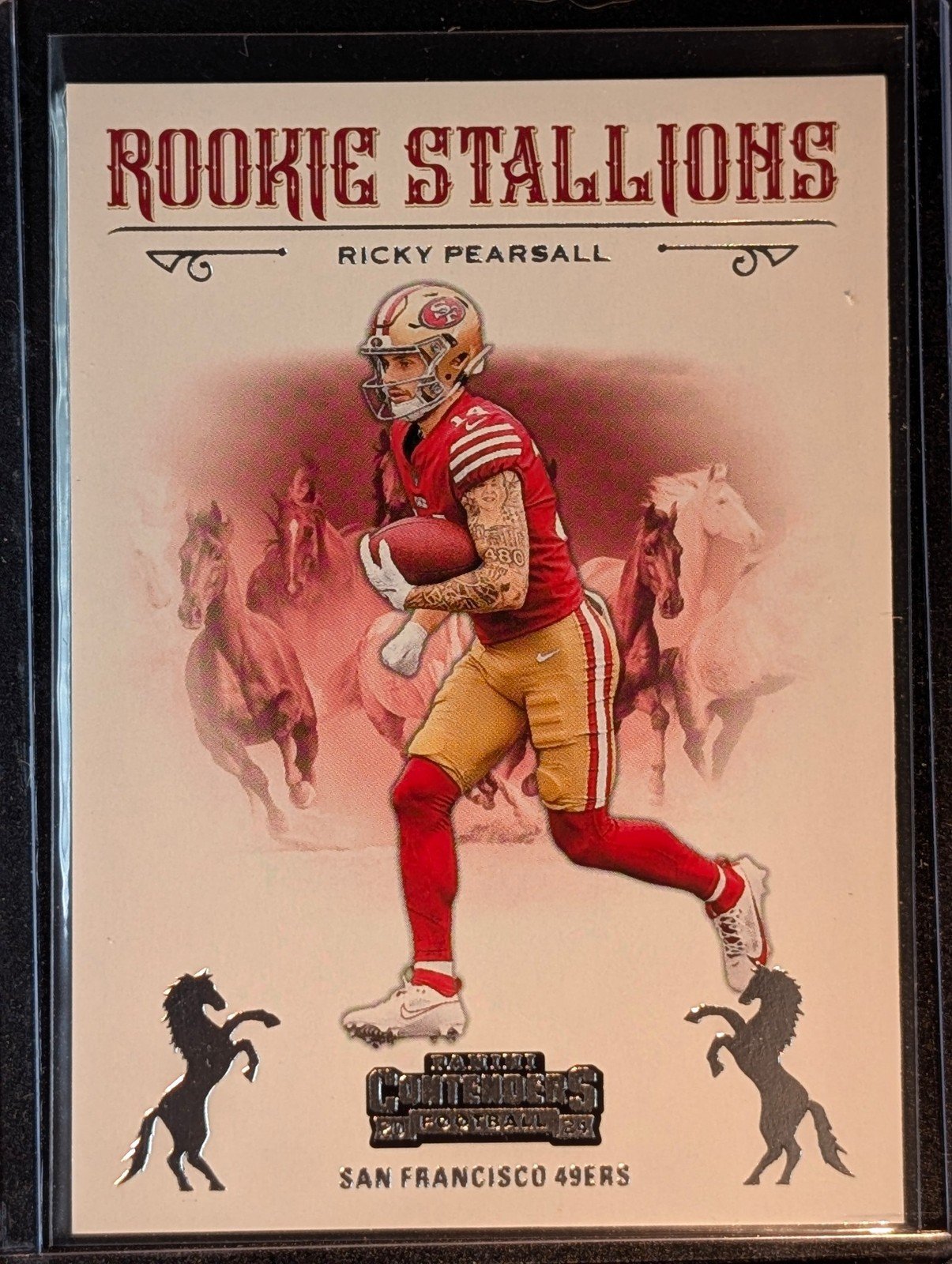 Front of 2024 Panini Contenders #15 Ricky Pearsall Rookie Stallions Red