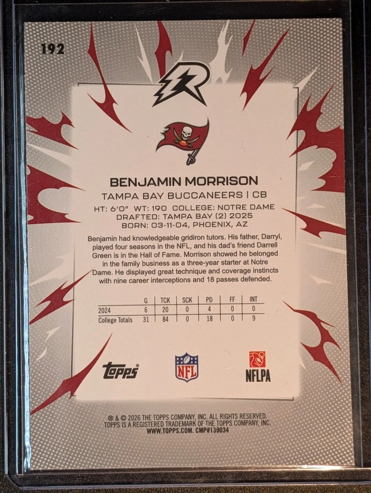Back of 2025 Topps Resurgence #192 Benjamin Morrison