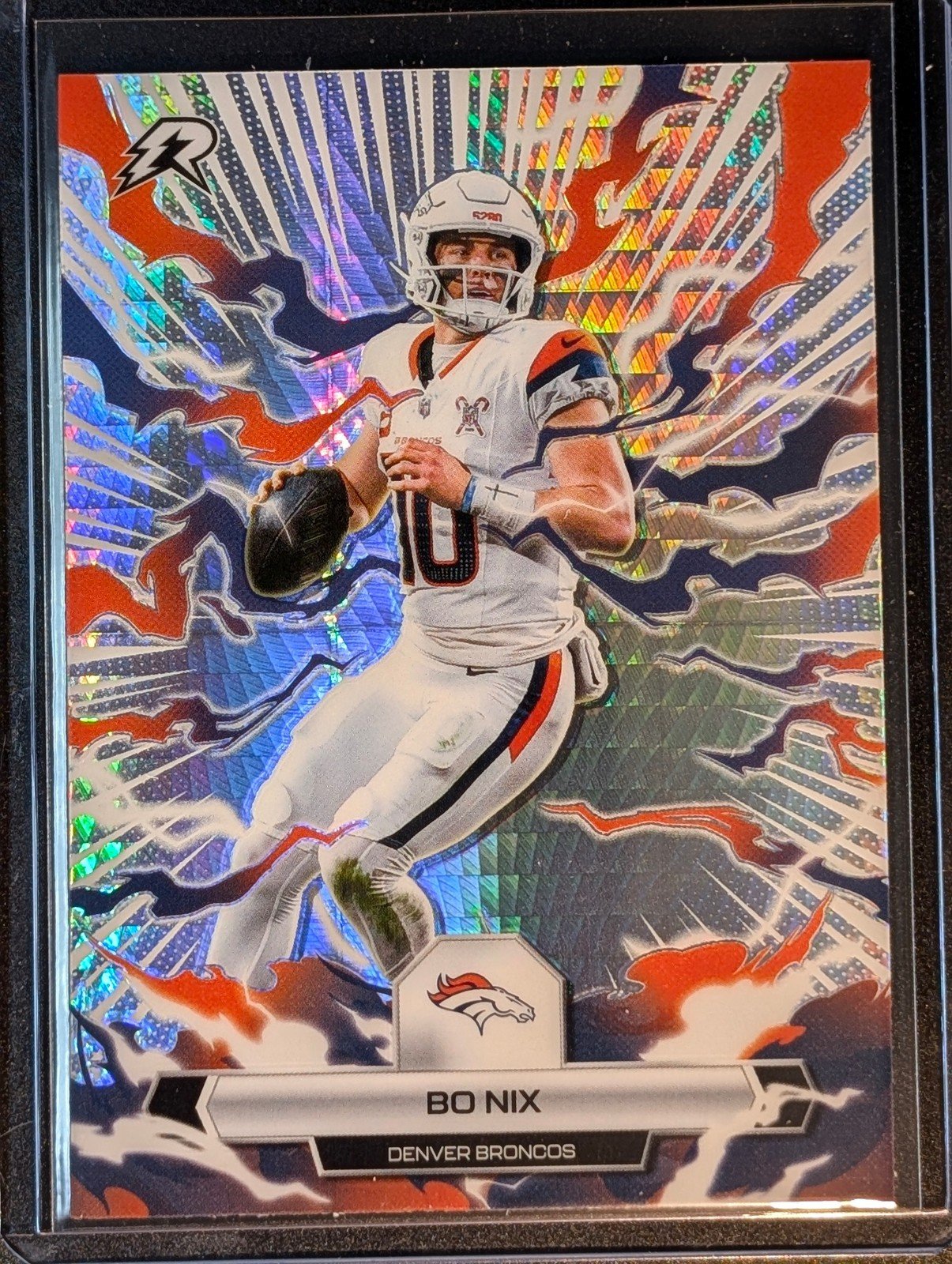 Front of 2025 Topps Resurgence #28 Bo Nix Prism Refractor