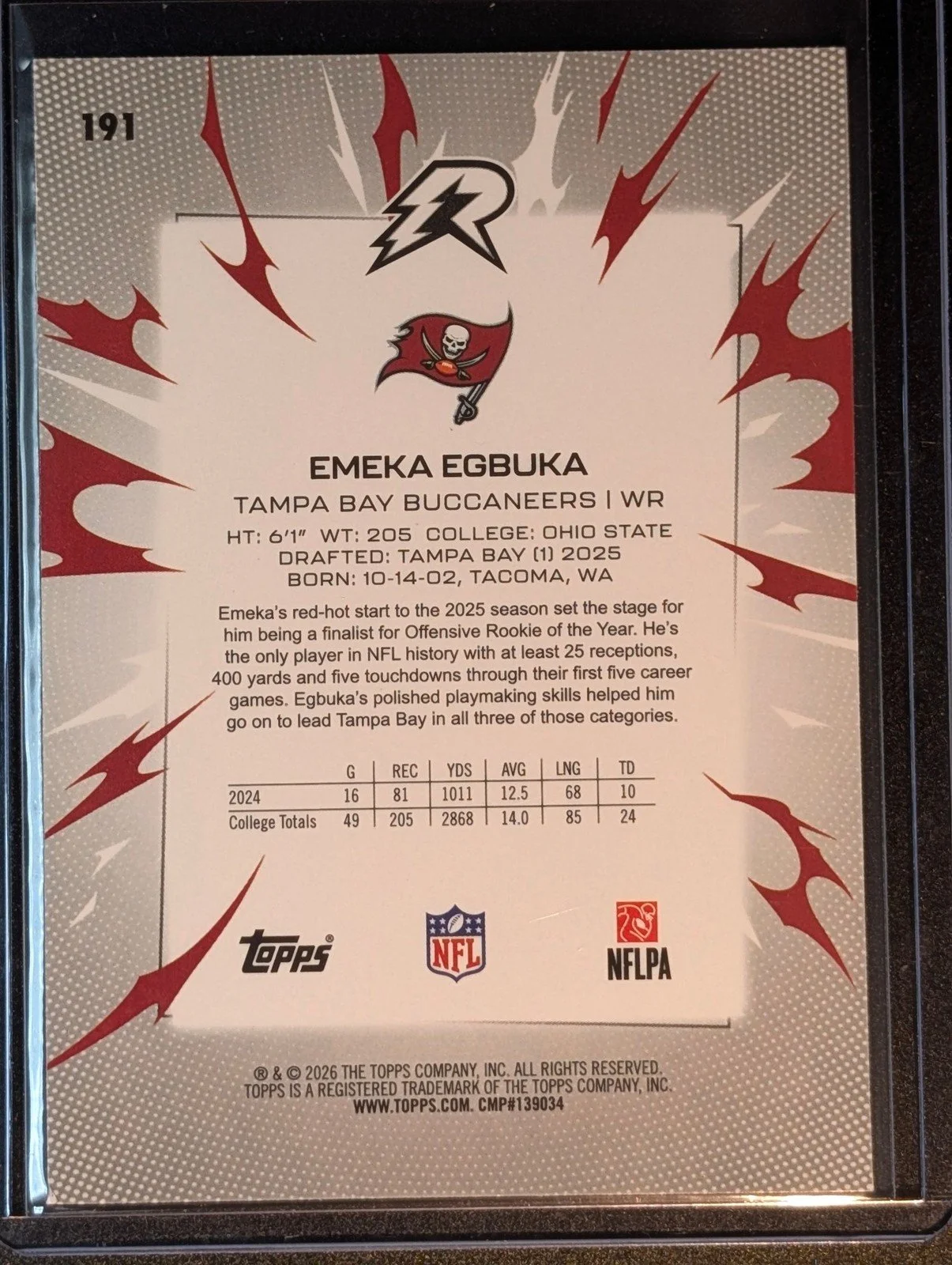 Back of 2025 Topps Resurgence #191 Emeka Egbuka