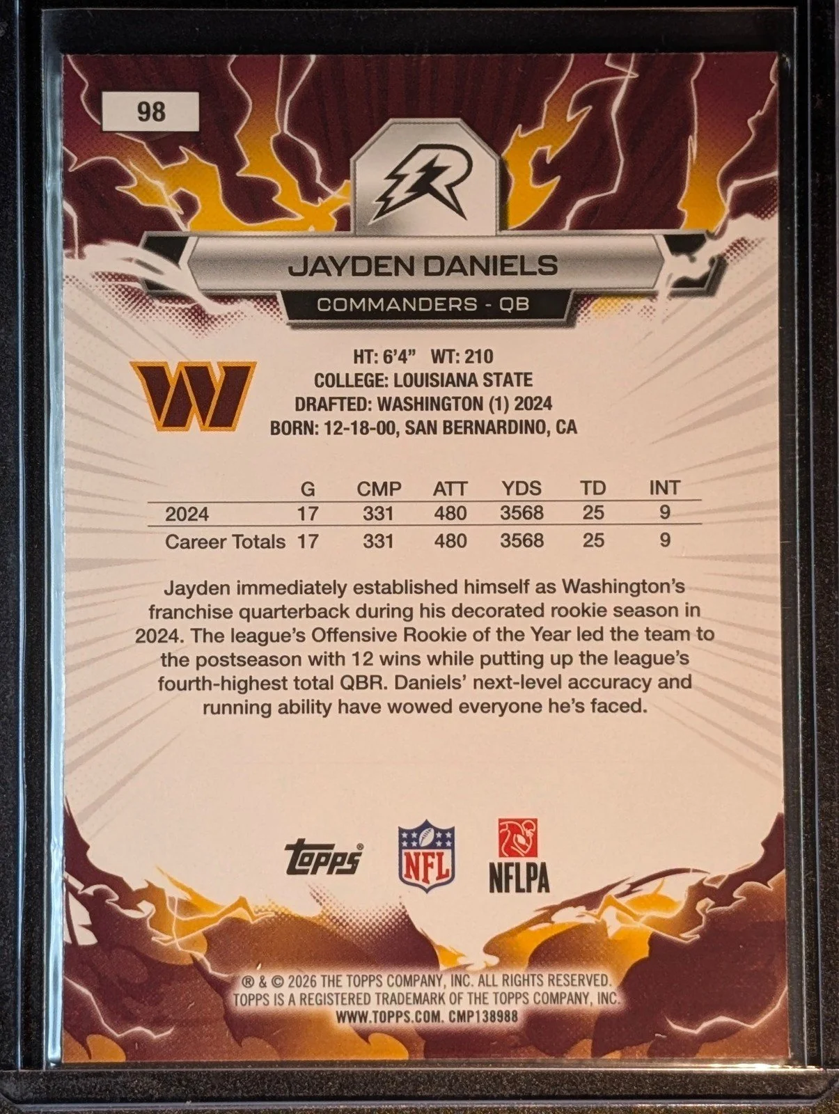 Back of 2025 Topps Resurgence #98 Jayden Daniels