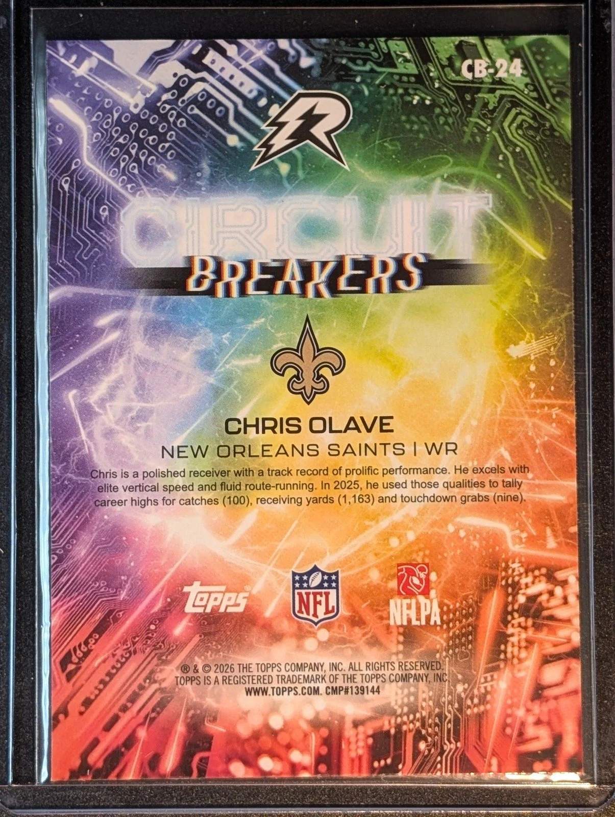 Back of 2025 Topps Resurgence Chris Olave Circuit Breakers Teal Surge Refractor #/149