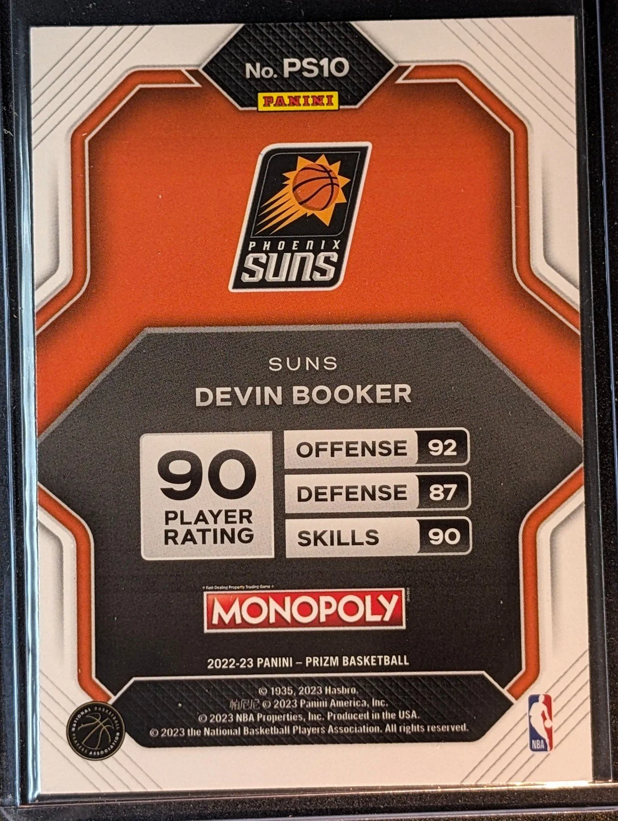 Back of 2022-23 Panini Prizm Monopoly #PS10 Devin Booker