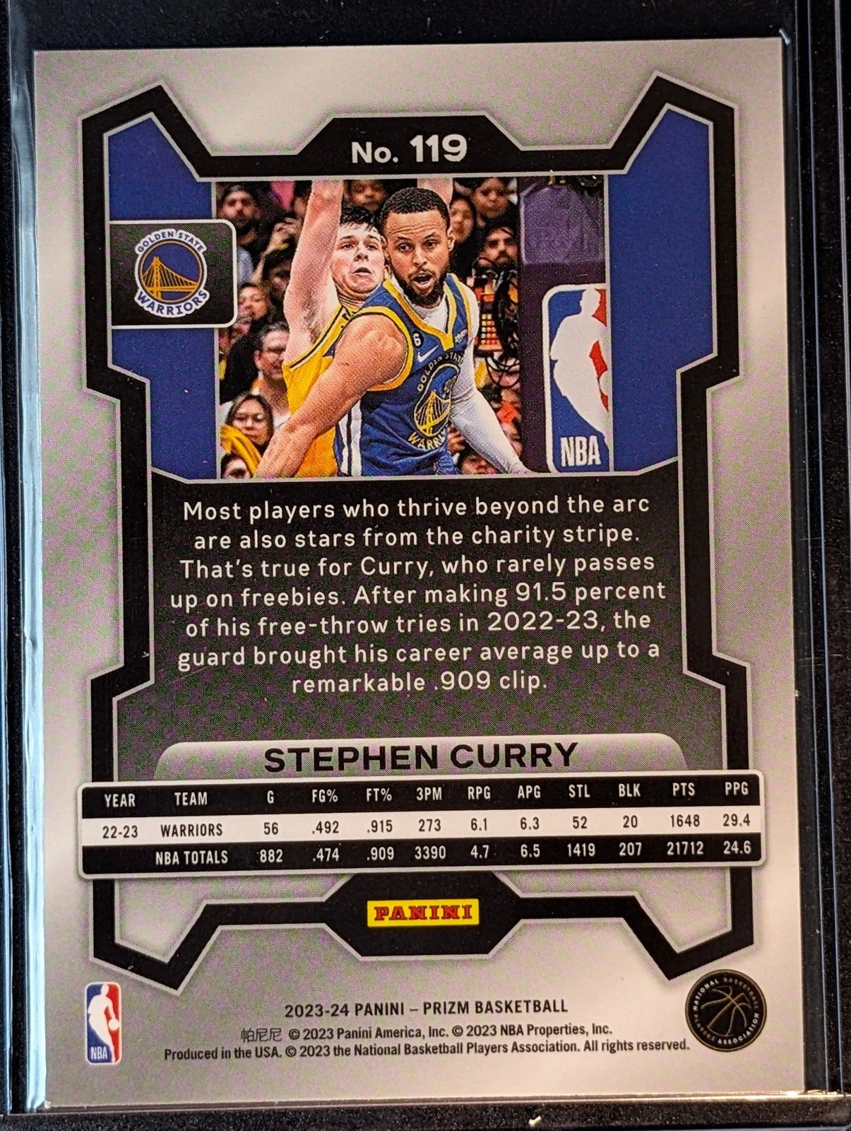 Back of 2023-24 Panini Prizm #119 Stephen Curry