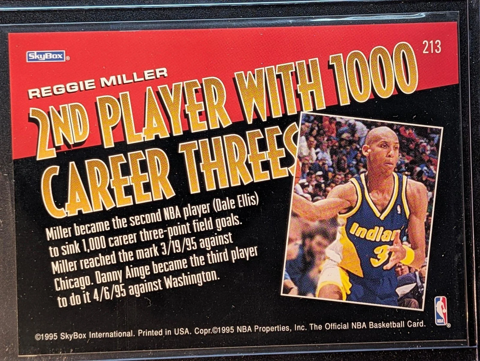 Back of 1995-96 Hoops #213 Reggie Miller
