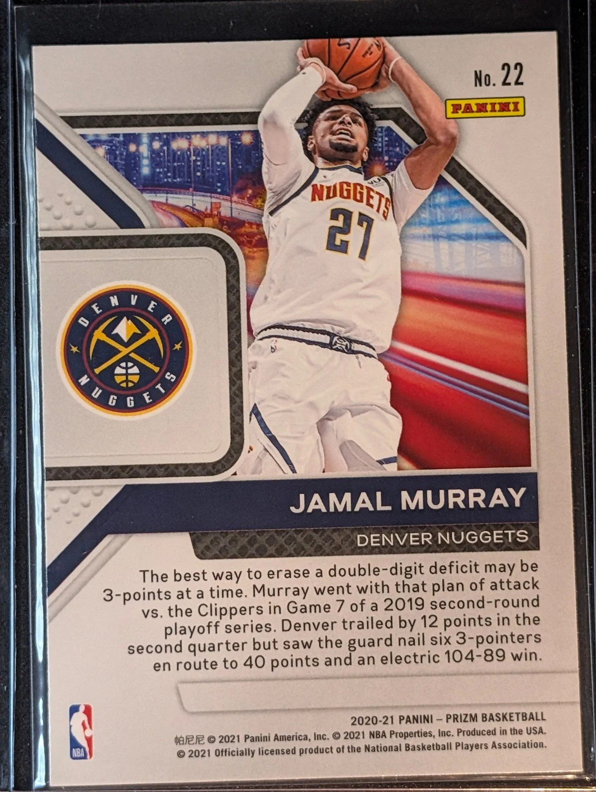 Back of 2020-21 Panini Prizm #22 Jamal Murray Downtown Bound