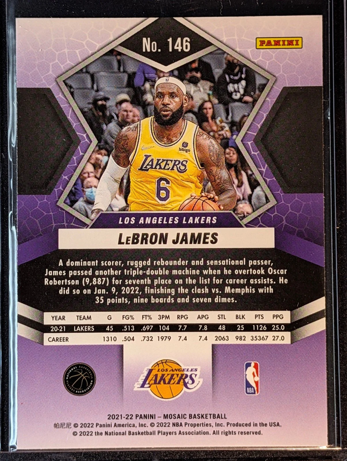 Back of 2021-22 Panini Mosaic #146 LeBron James
