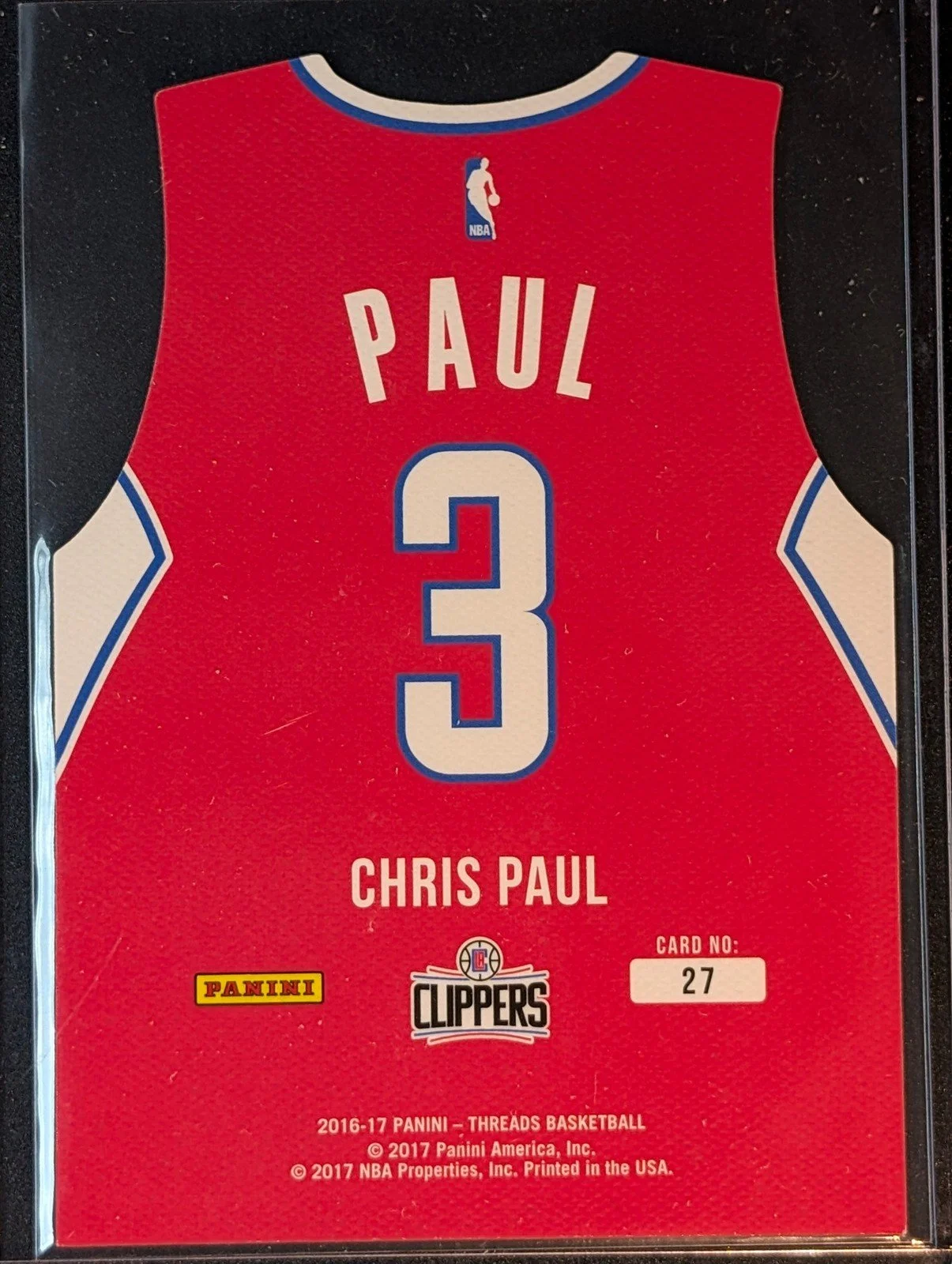 Back of 2016-17 Panini Threads #27 Chris Paul Team Threads Die Cuts