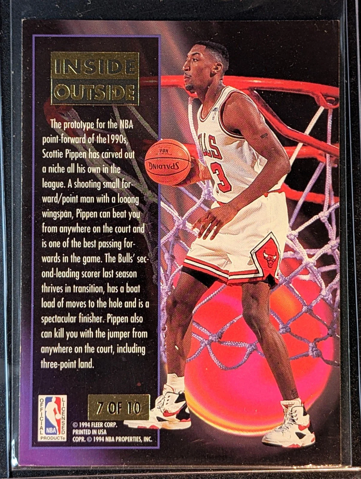 Back of 1993-94 Ultra #7 Scottie Pippen Inside Outside