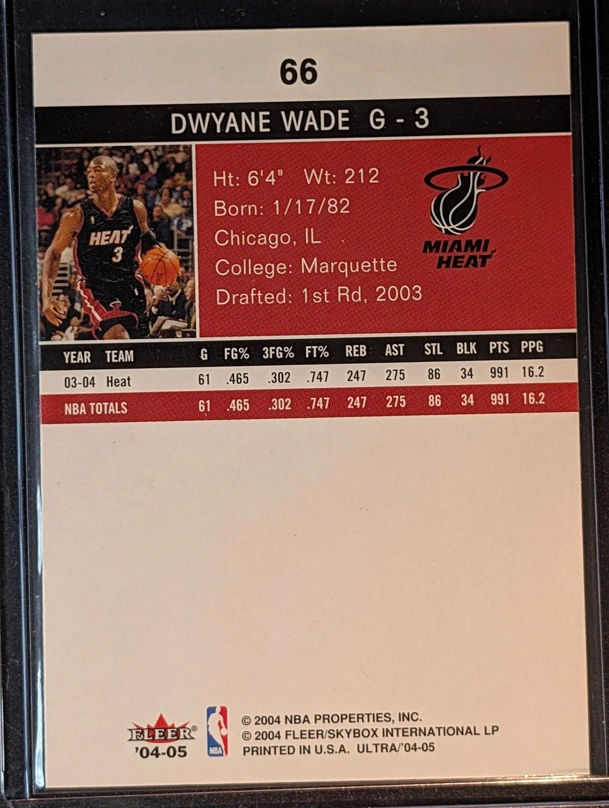 Back of 2004-05 Ultra #66 Dwyane Wade