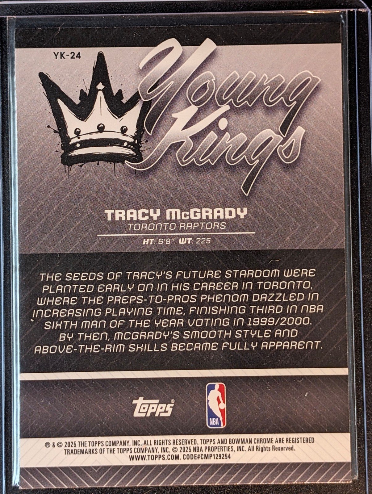 Back of 2025-26 Bowman #YK-24 Tracy McGrady Young Kings