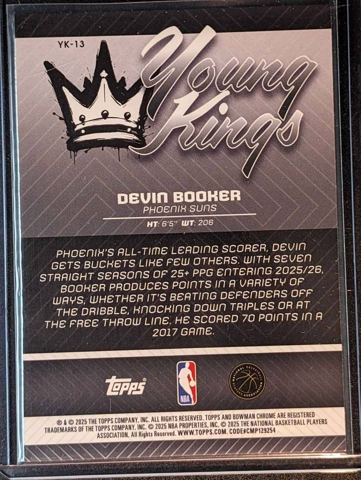 Back of 2025-26 Bowman #YK-13 Devin Booker Young Kings