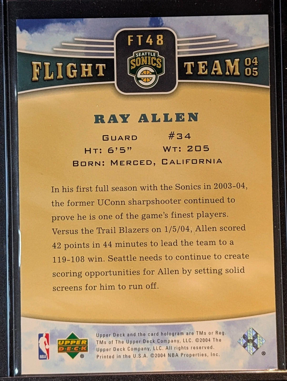 Back of 2004-05 Upper Deck #FT48 Ray Allen Flight Team