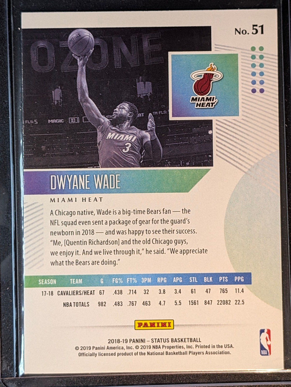 Back of 2018-19 Panini Status #51 Dwyane Wade
