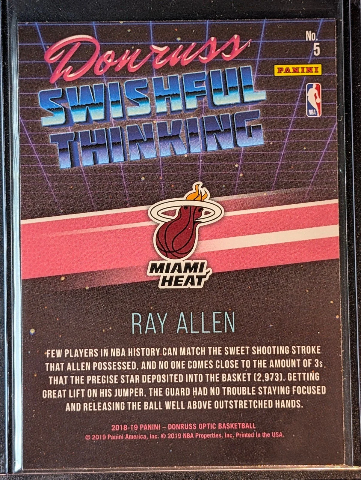 Back of 2018-19 Donruss Optic #5 Ray Allen Swishful Thinking