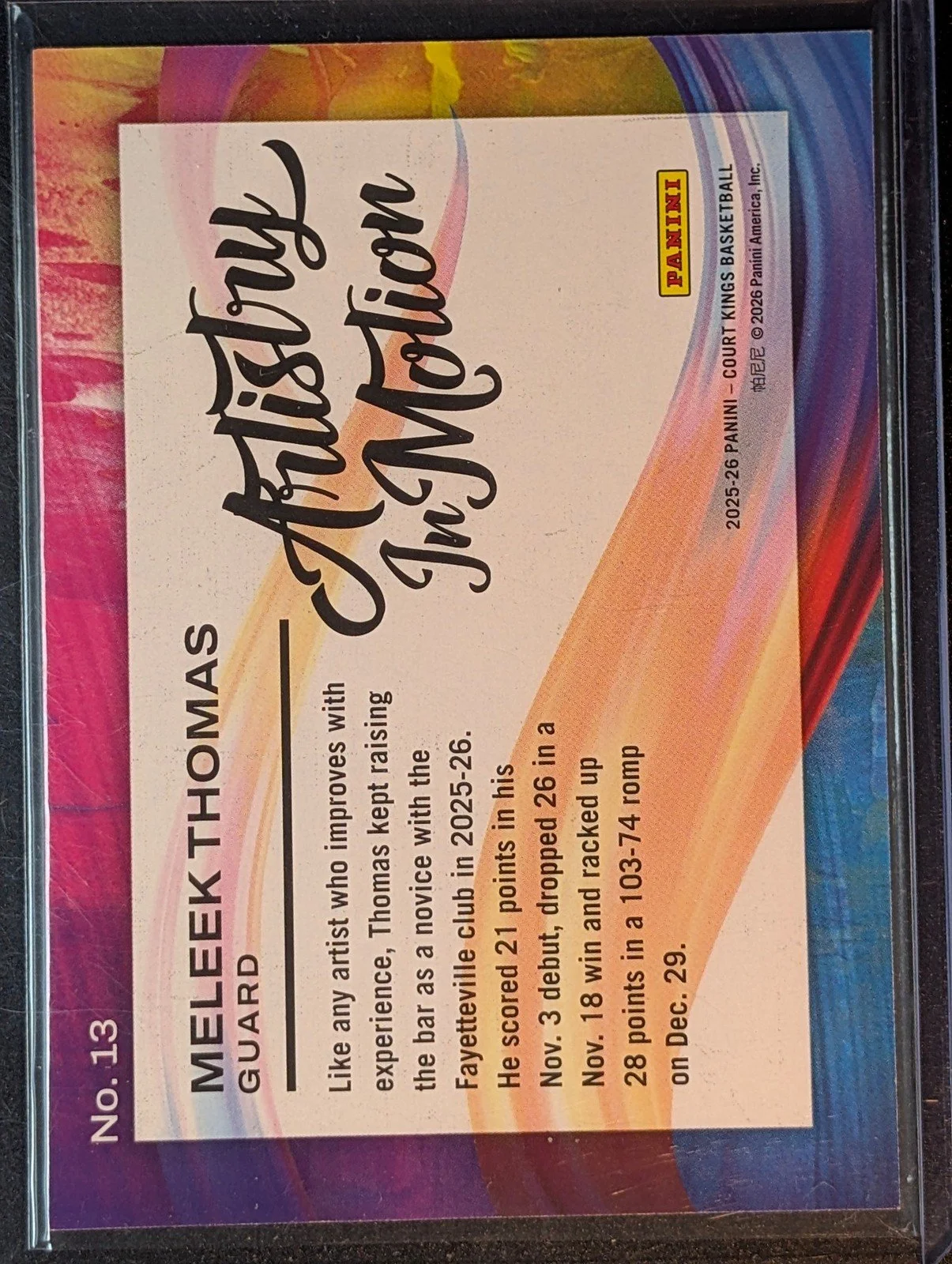 Back of 2025-26 Panini Signature Series #13 Meleek Thomas Artistry In Motion
