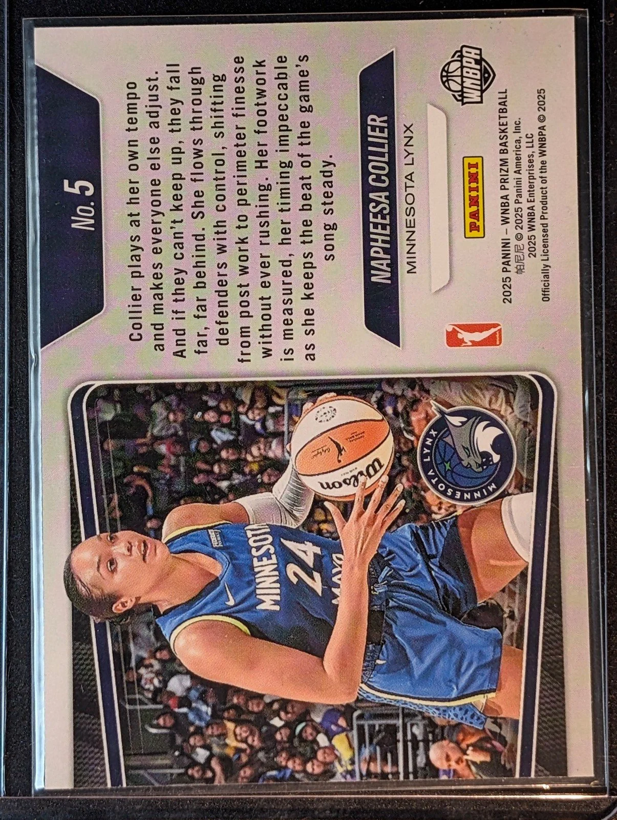 Back of 2025 Panini Prizm WNBA #5 Napheesa Collier Top Tier