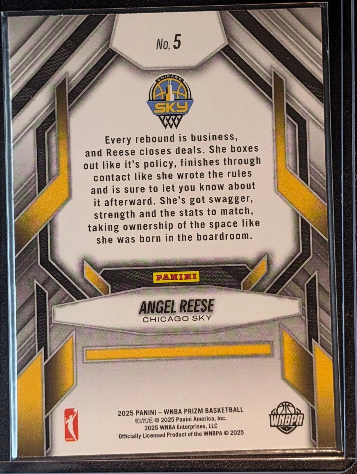 Back of 2025 Panini Prizm WNBA #5 Angel Reese Fearless