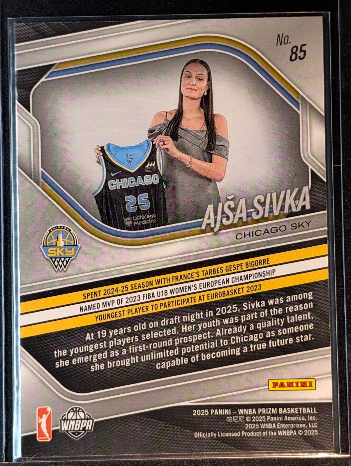 Back of 2025 Panini Prizm WNBA #85 Ajsa Sivka Rookie