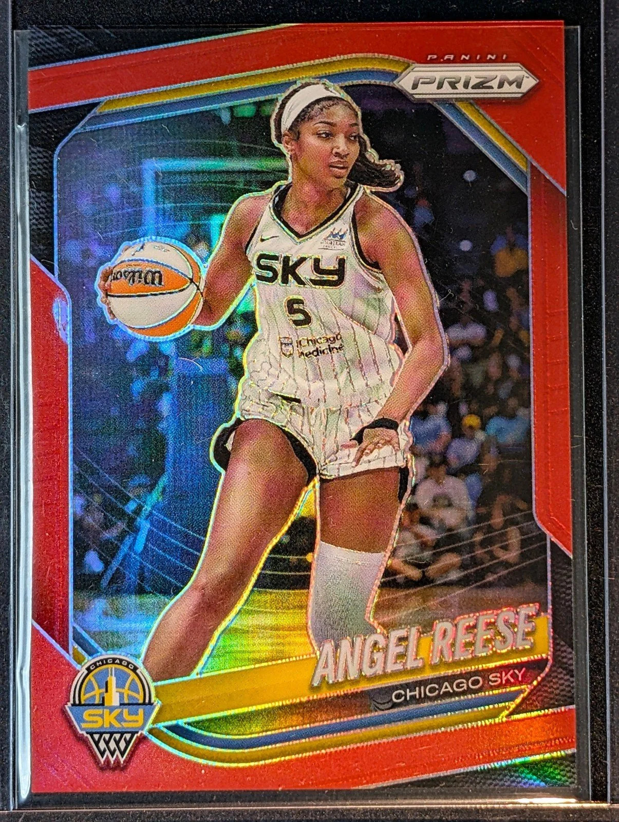 Front of 2025 Panini Prizm WNBA #92 Angel Reese Red Prizms #/299