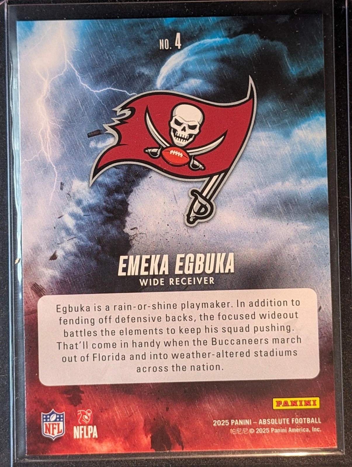 Back of 2025 Panini Absolute #4 Emeka Egbuka By Storm Rookie