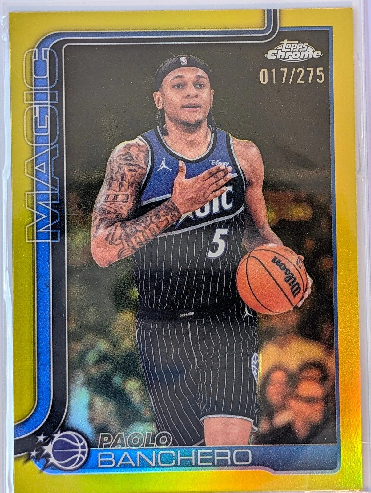 Front of 2025-26 Topps Chrome Update /275 Paolo Banchero Yellow Refractor #5