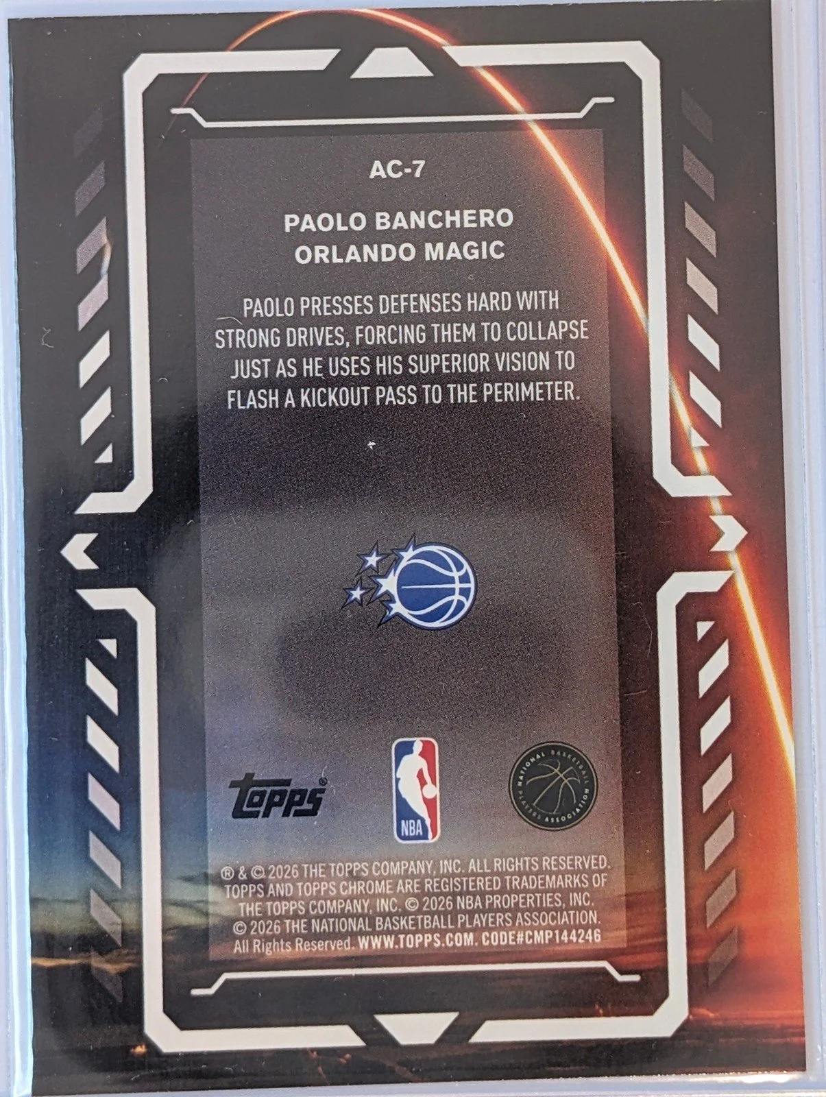 Back of 2025-26 Topps Chrome Update #AC-7 Paolo Banchero Activators