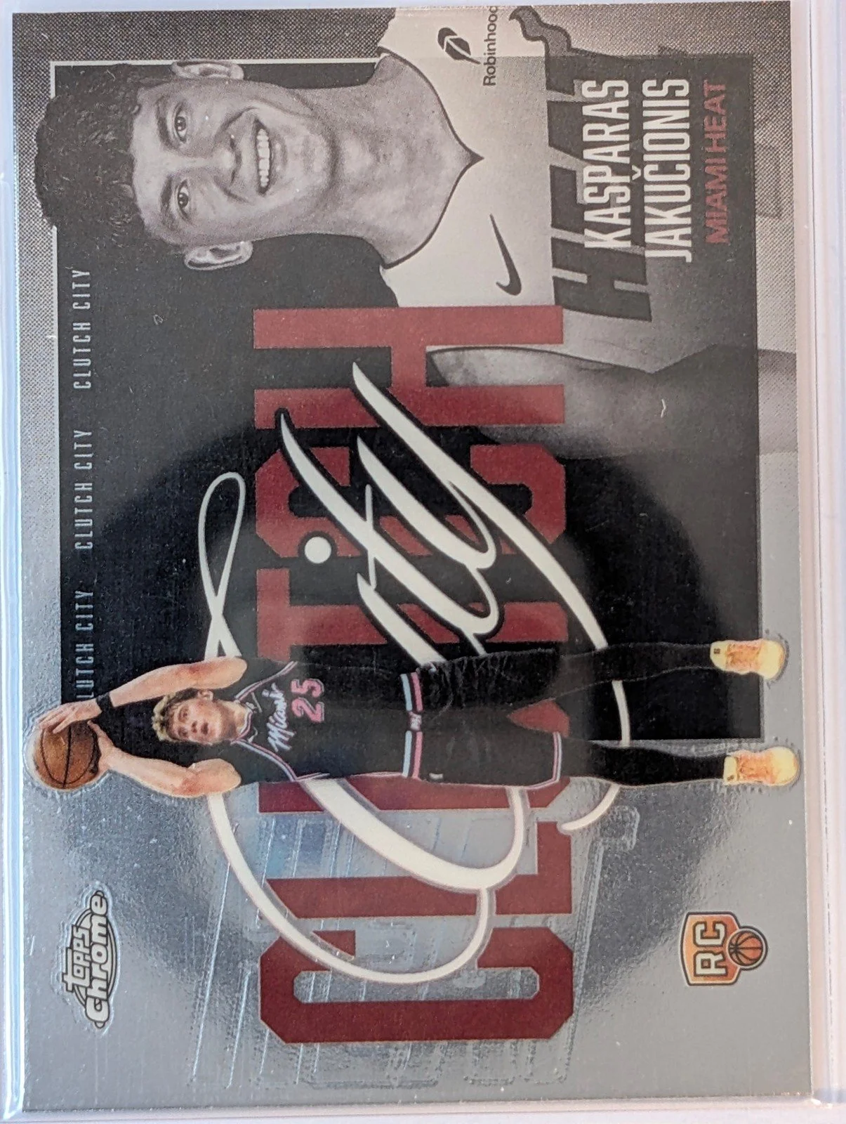 Front of 2025-26 Topps Chrome Update #YQ-13 Kasparas Jakučionis Clutch City