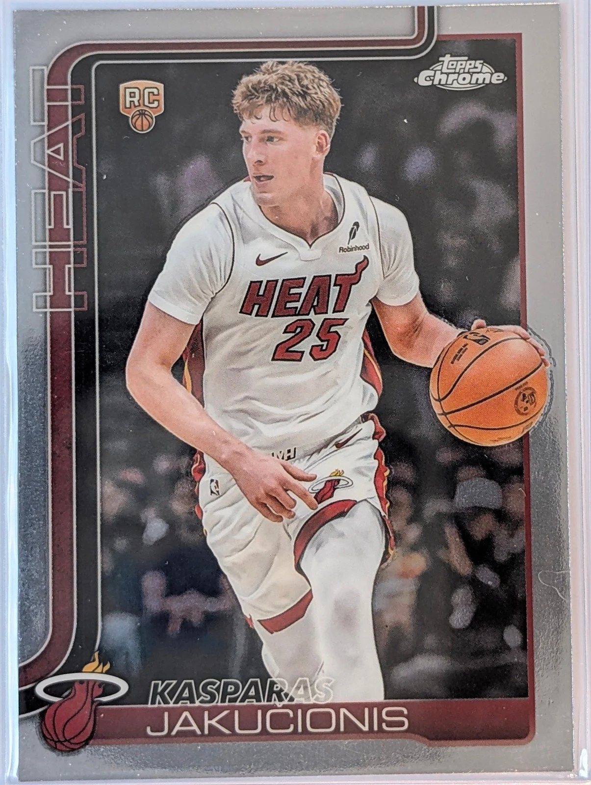 Front of 2025-26 Topps Chrome Update #170 Kasparas Jakučionis RC