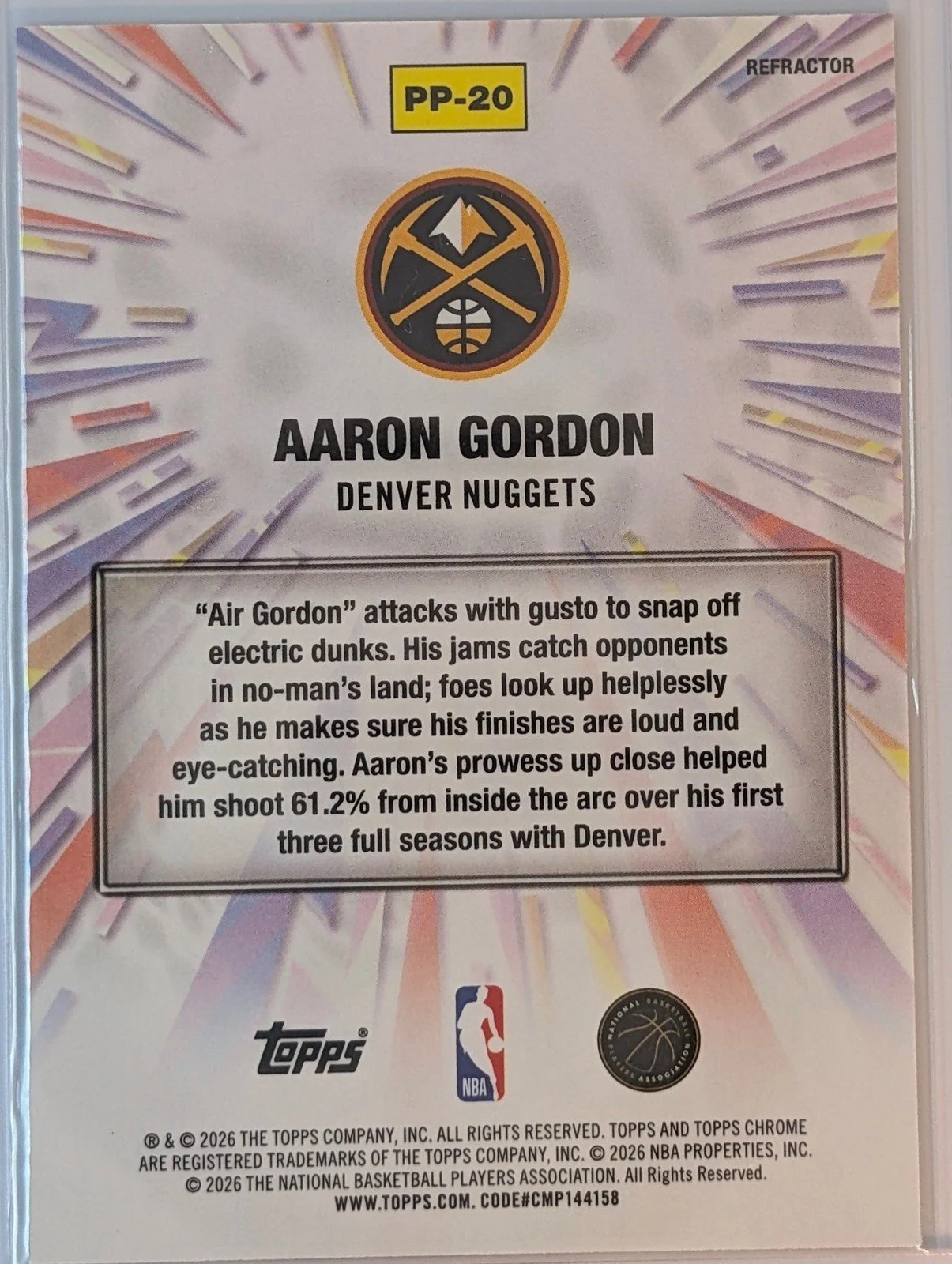 Back of 2025-26 Topps Chrome Update #PP-20 Aaron Gordon Power Players refractor