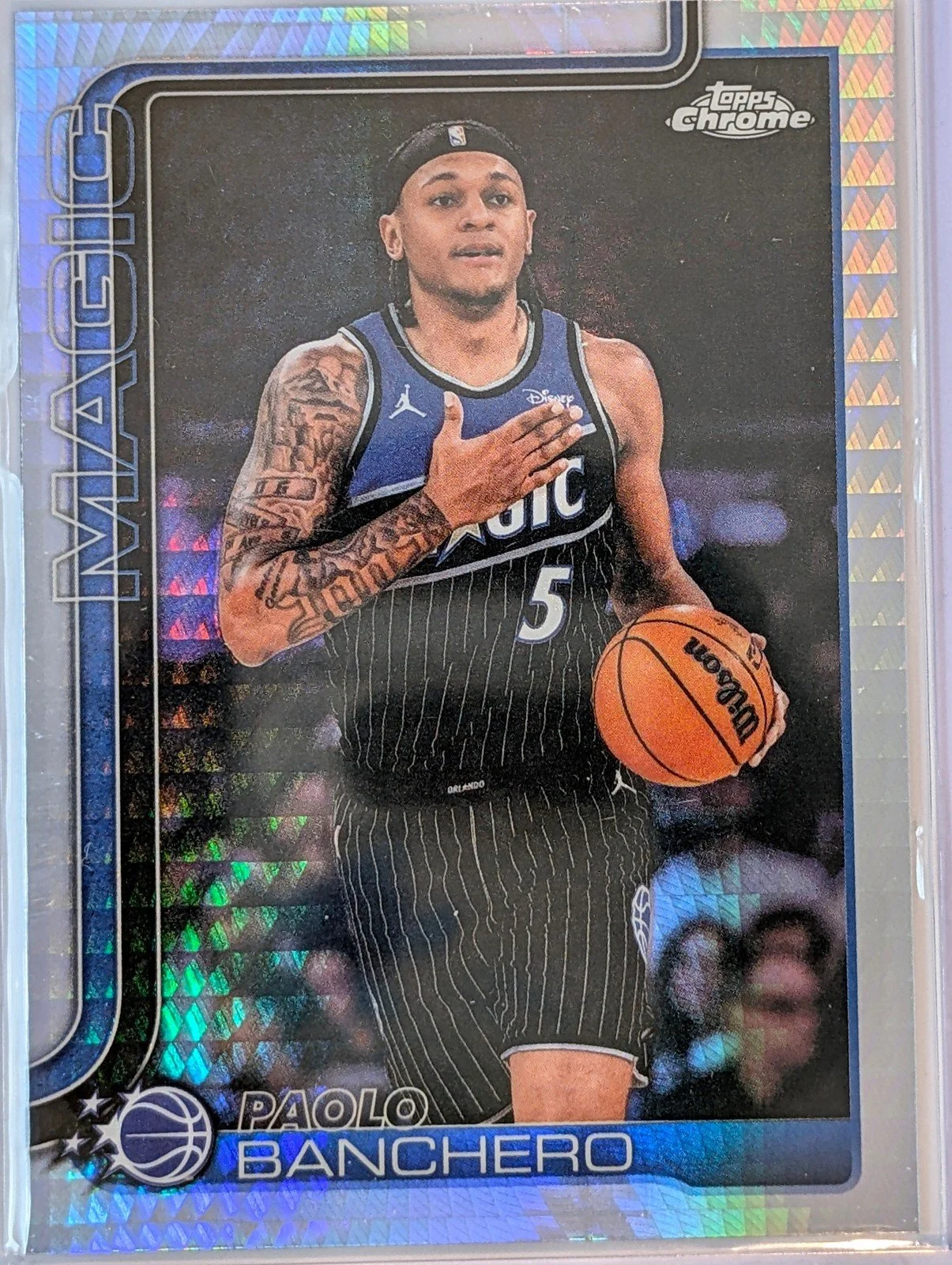 Front of 2025-26 Topps Chrome Update #5 Paolo Banchero Prism Refractor