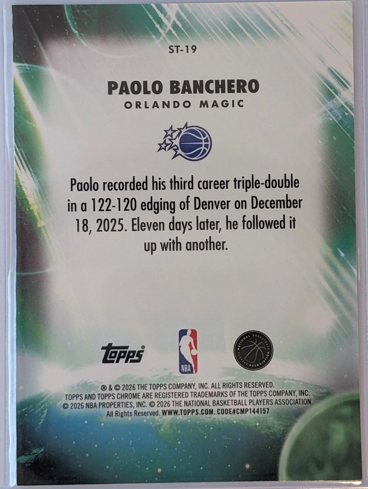 Back of 2025-26 Topps Chrome Update #ST-19 Paolo Banchero Stratospheric Stars