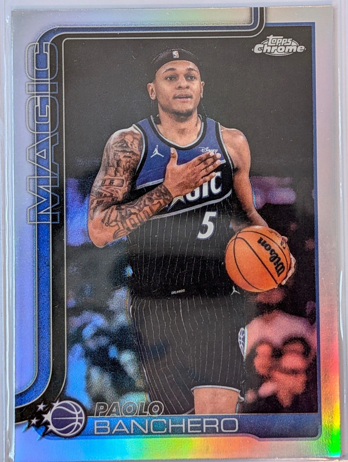 Front of 2025-26 Topps Chrome Update #5 Paolo Banchero Refractor